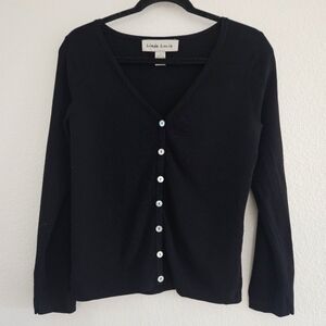 Linda Lucia Black Button Down Long Sleeve Mother Of Pearl Buttons Size Medium